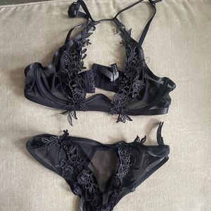 Black sheer mesh floral lingerie set